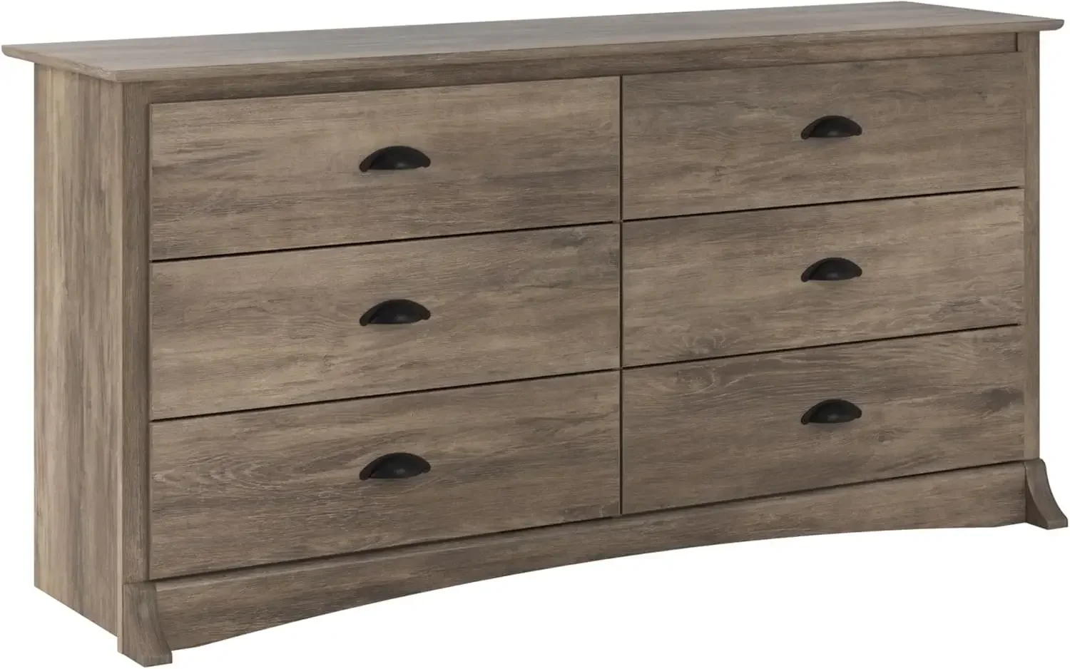 Muebles de dormitorio Salt Spring: cómoda doble gris para dormitorio, cómoda ancha de 6 cajones