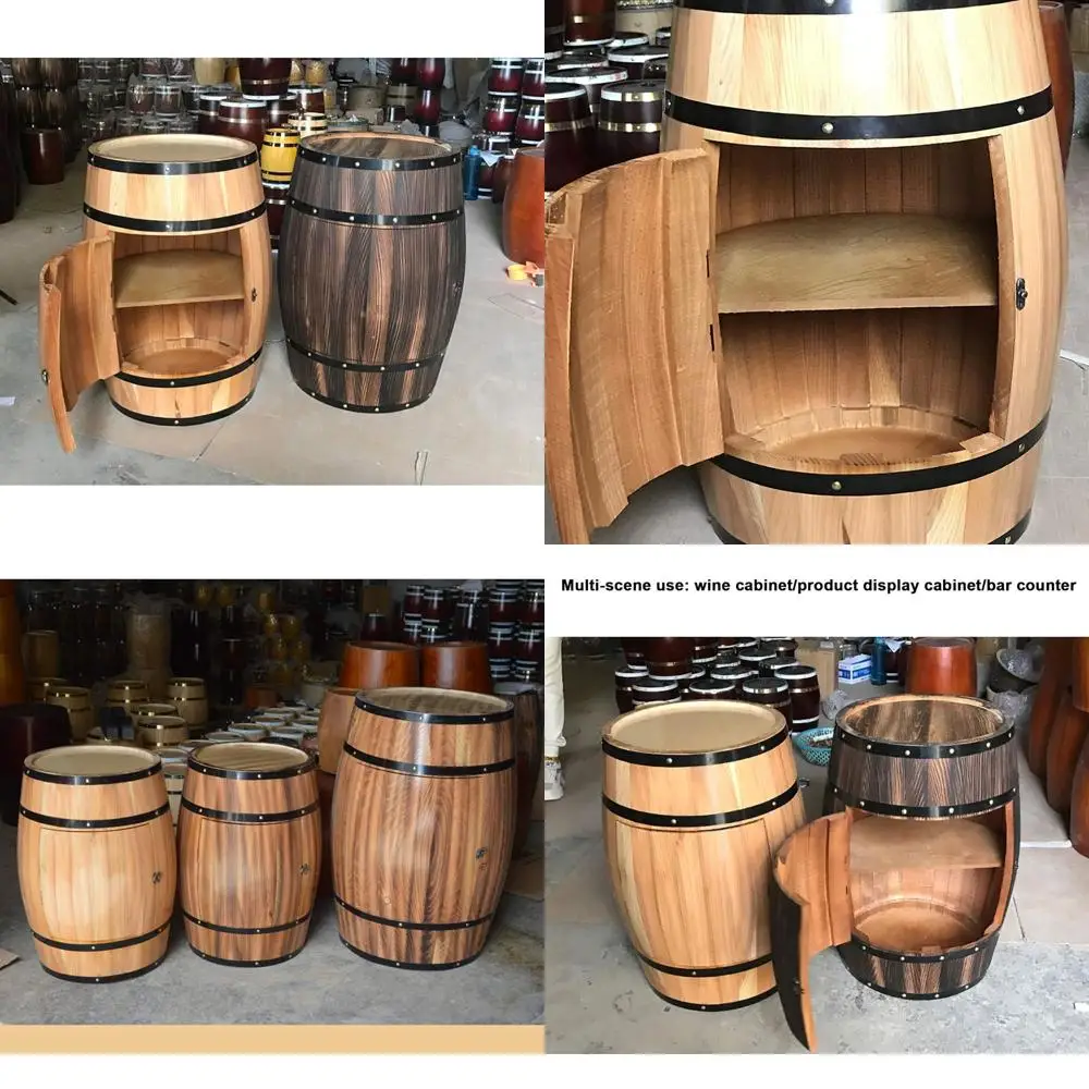 

Винный шкаф из массива дуба с запирающейся дверцей - Декоративная витрина для пивных бочонков - Хранение из натурального дерева - Идеальный винный шкаф