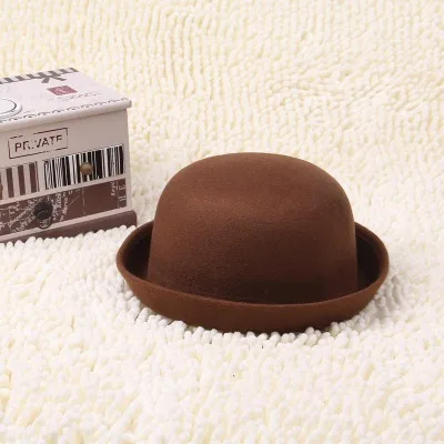 Adult Children Flat-top Fedora Hat Pure Color Imitation Wool Jazz Hat Wide Brim Ladies Elegant Round Hat Bowler Hat