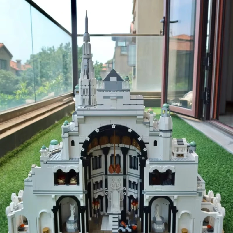 European Medieval Fantasy White Castle Minas Tirith Building Blocks Architecture Brick Set DIY Assembly Toy Gifts