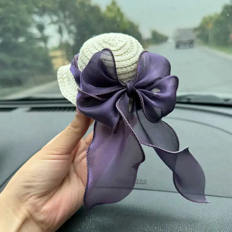 for NIO et5 es6 nomi hat audio car purple big bow straw hat decoration fun cute car handmade interior accessories