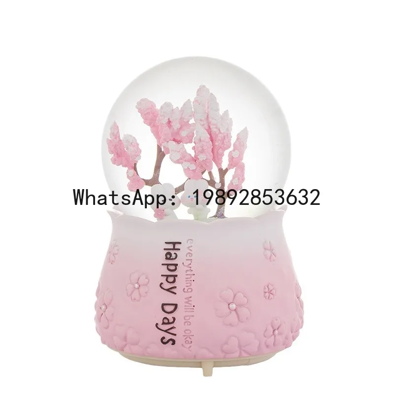 

PYJ girl's heart cherry blossom snow crystal ball cartoon lantern music box desktop decorative ornament
