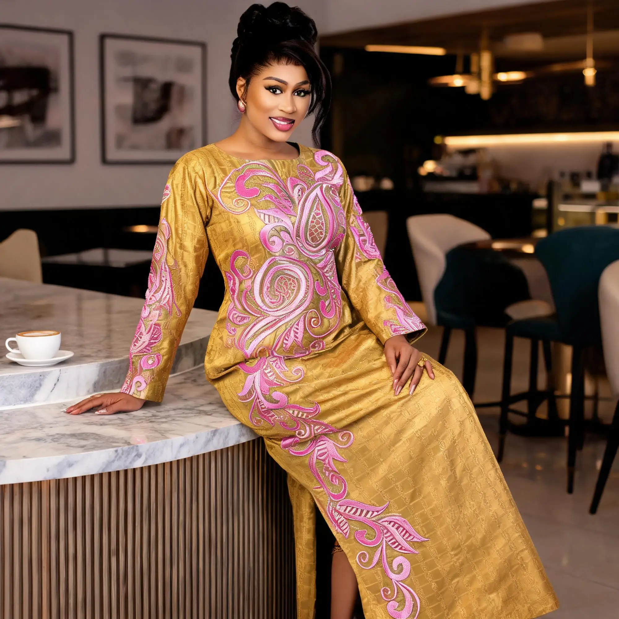African Dresses For Women Luxury Boubou Material Rich Embroidery Design