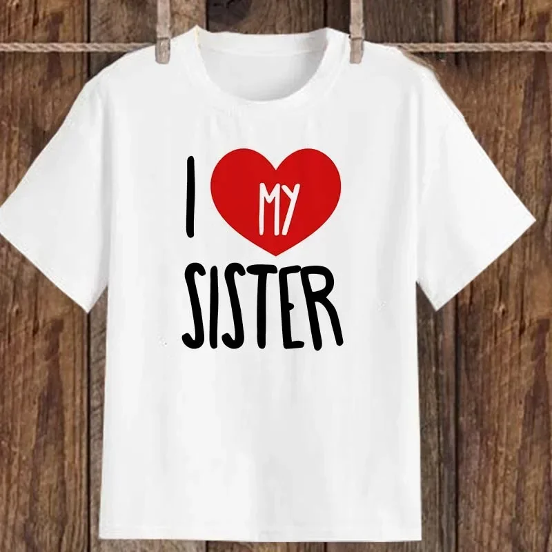Summer Sibling Matching T-shirts 'I Love My Sister' 'I Love My Brother' Short Sleeve Kids T-Shirts for Boys And Girls