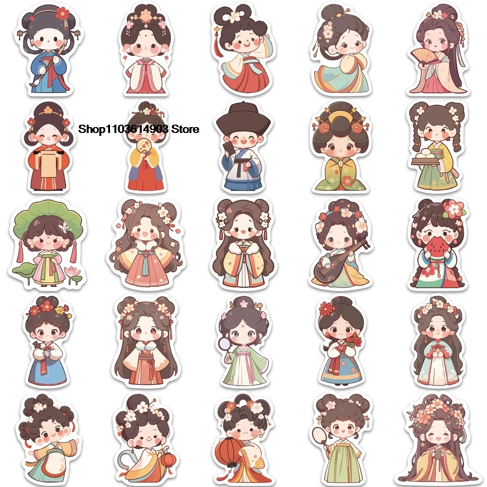 50PCS Cute cartoon Chinese style costume character room decoration stickers pegatinas de pared impermeable wall art cozinha