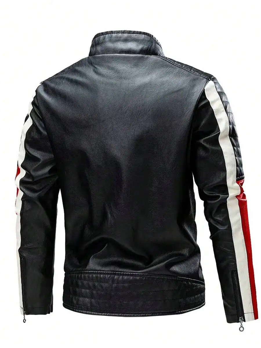 

Male Spring and Autumn Thin Casual Leather Jacket Men Zipper Jacket Stand Up Collar PU Leather Motorcycle Jacket