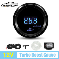 Car Turbo Boost Gauge Turbin -14~43.5PSI with Warning Light 12V Blue Backlight Black Shell Instrument Meter DIGIT GAUGA 2Inch