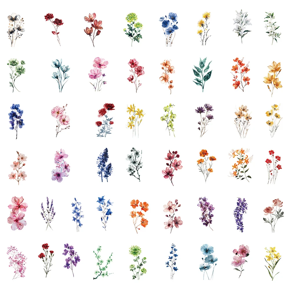 

50pcs Flower Sticker Transparent Nature Plant Sticker Ink Flower Sticker for Journaling Clear Decals