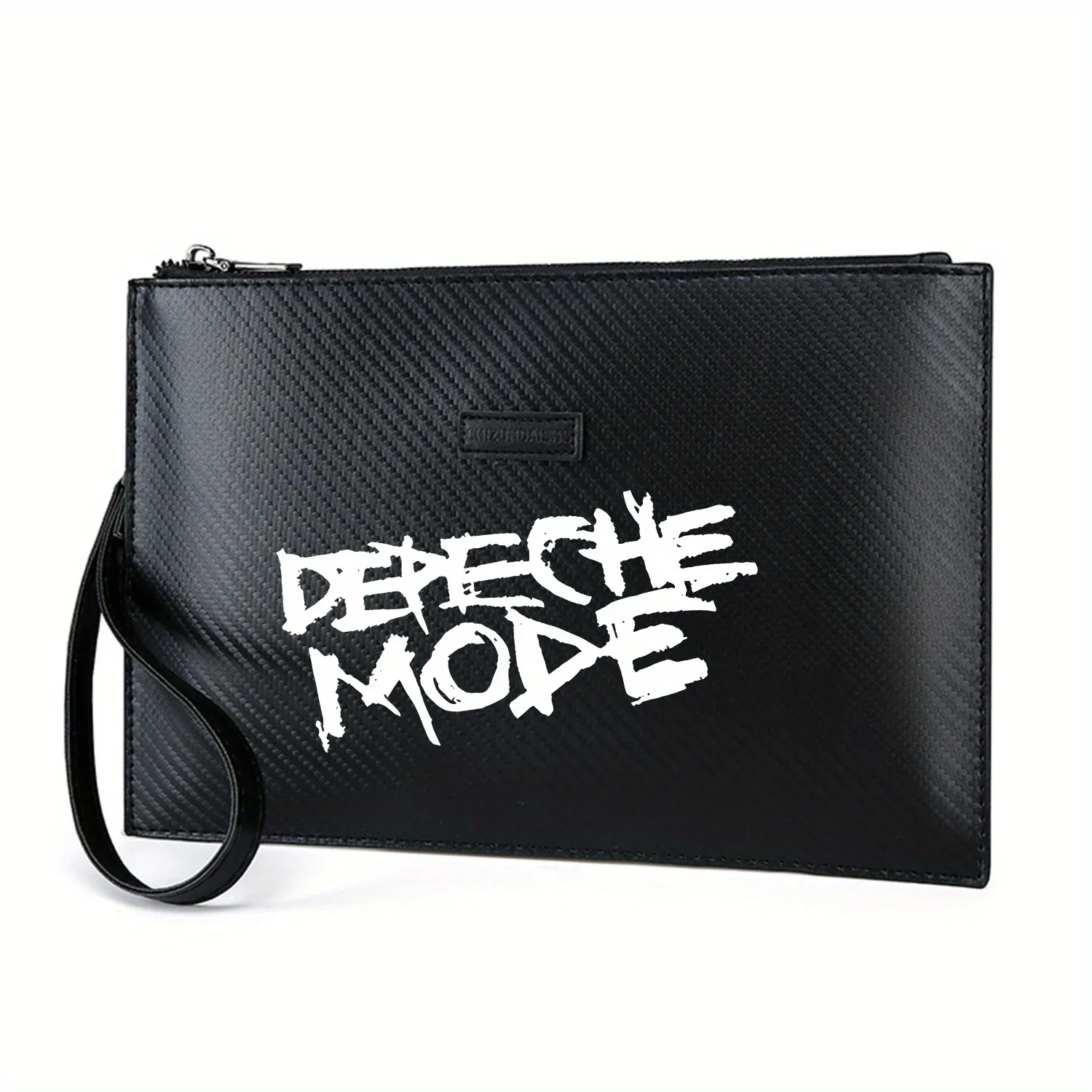 

Жирный белый дизайн логотипа Depeche Mode. Элегантная мужская сумка из искусственной кожи с принтом. Модная и практичная для повседневной носки.