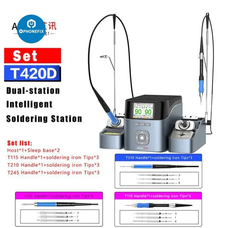 

AIXUN T420D Fast Pre-Heating Dual-channel Intelligent Soldering Station Support T245 T210 T115 Handles for Phone Welding Repair