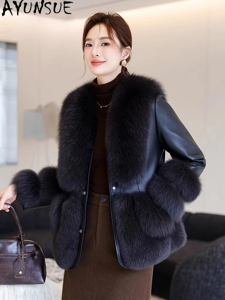 AYUNSUE Fox Fur Coat Women Winter Clothes Genuine Sheepskin Coats for Man Warm Down Jacket New in Outerwears Jaqueta Feminina