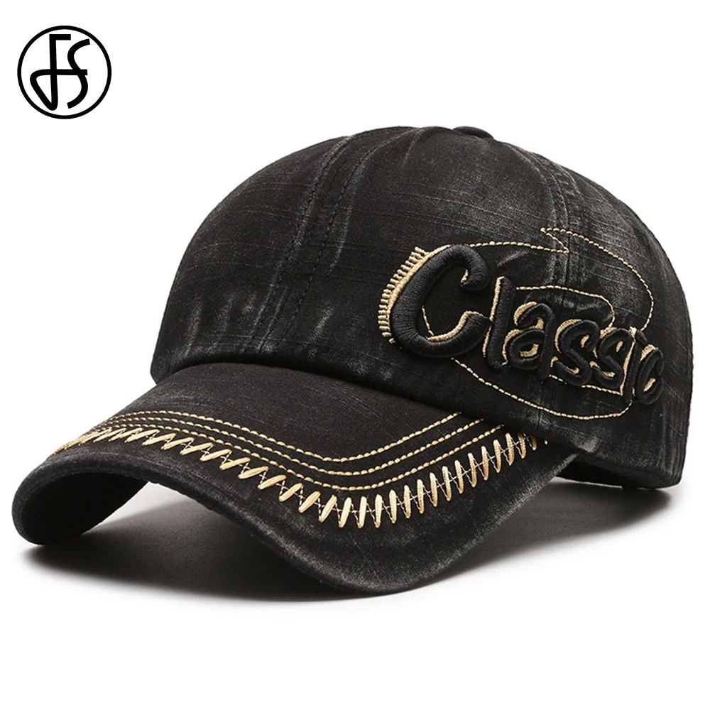 Casquette en denim vintage élastique avec lettre 3D pour hommes et femmes, casquettes de baseball noires, chapeau de camionneur, sports de plein air
