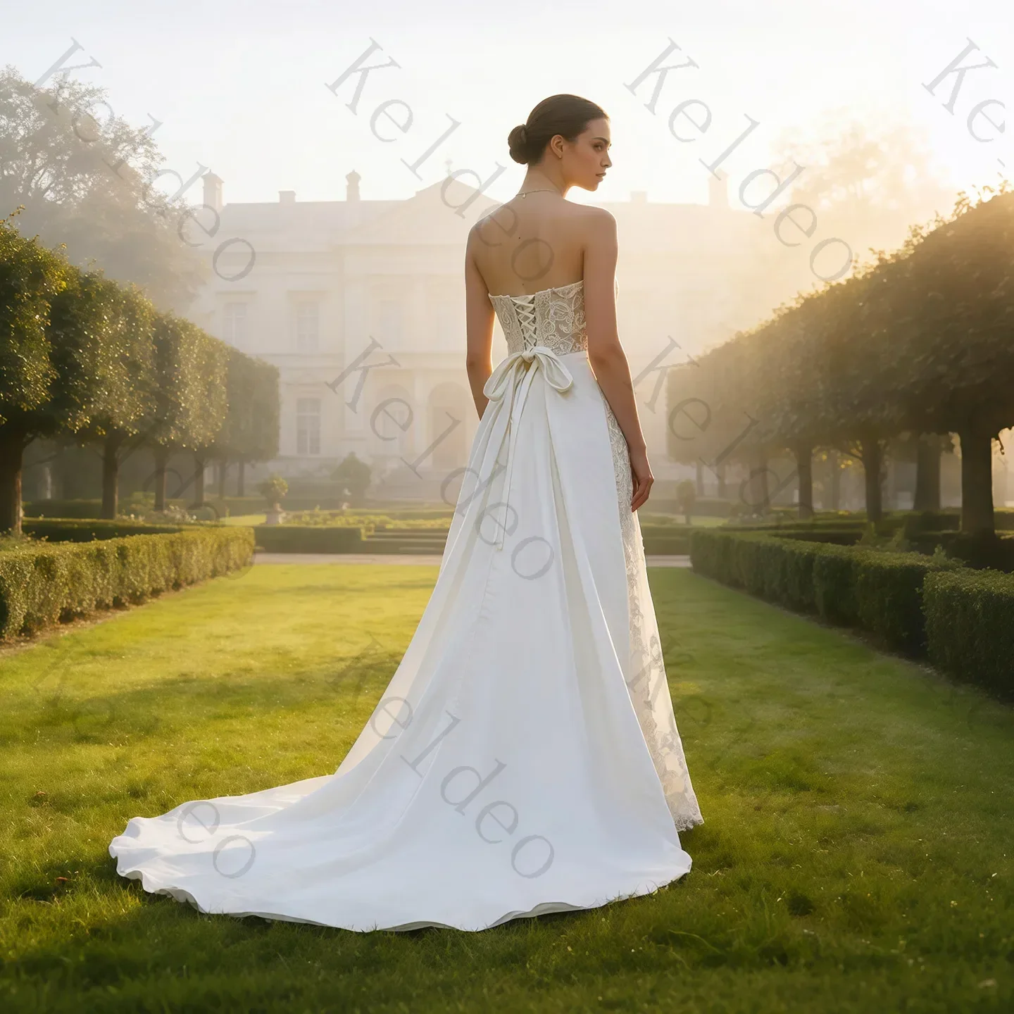 Customized Strapless Mermaid Sleeveless Wedding Dresses Lace Pearl Draped 3D Flowers Beading Open Back Floor Length Bridal Gowns