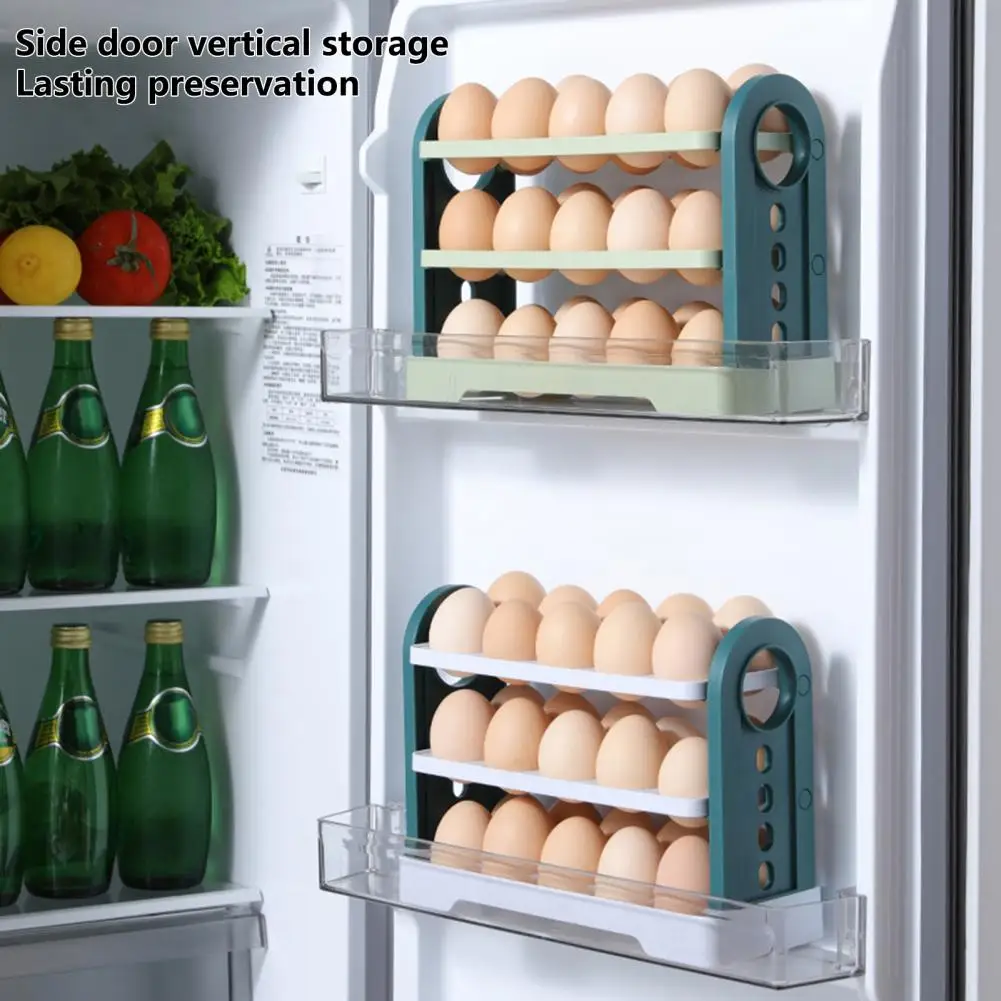 Egg Holder Refrigerator Egg Tray High Capacity Flip-up Design Space-saving with Carrying Handle 3 Layer Fresh-Keeping Kitchen Ac