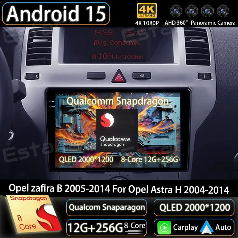 Android 15 Carplay inalámbrico para Opel Zafira B 2005 - 2014 para Opel Astra H 2004 - 2014 navegación Wifi Auto Radio de coche DVD estéreo