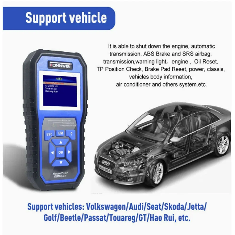 KW450 Full System Car Diagnostic Tool For Volkswagen For Audi  OBD2 Scanner Auto Engine Fault Code Reader Multifunctional Vehic