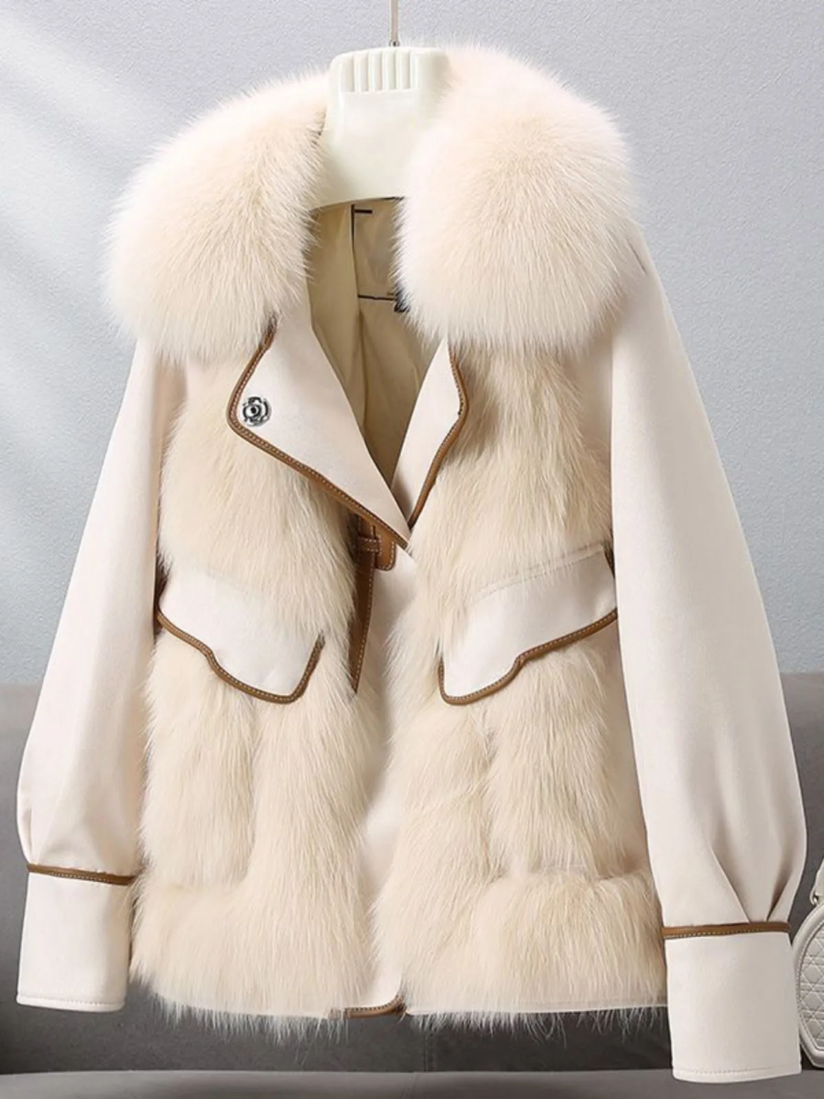 

Women's Clothing Fashion thick and warm furry short jacket with fake pocketsAutumn Winter New 0116