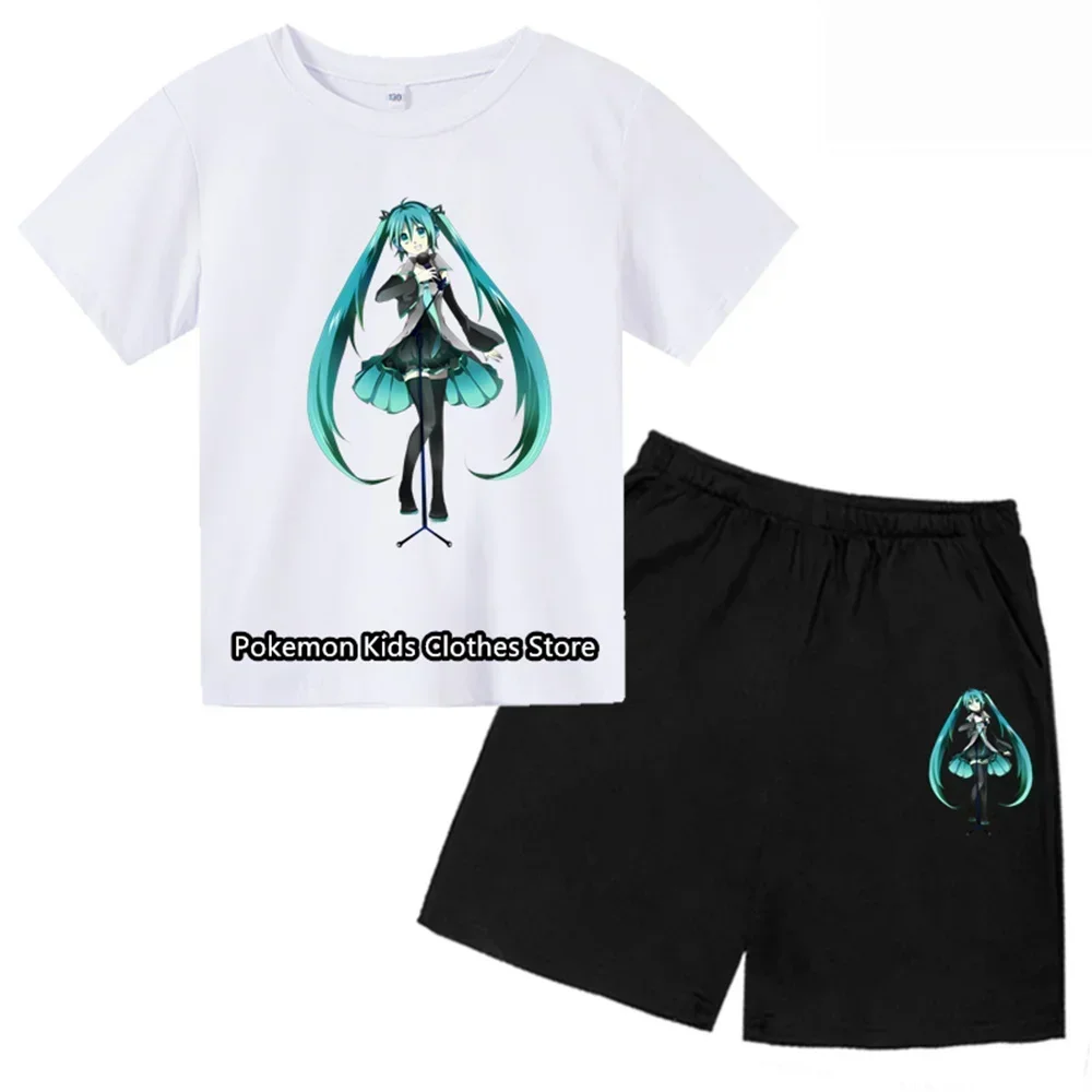 Hatsune Miku koszulka z krótkim rękawem zestaw dzieci T-Shirt ubrania Harajuku Boy Girls T-Shirt Hip Hop wszystkie pasują do modnego stylu ulicznego