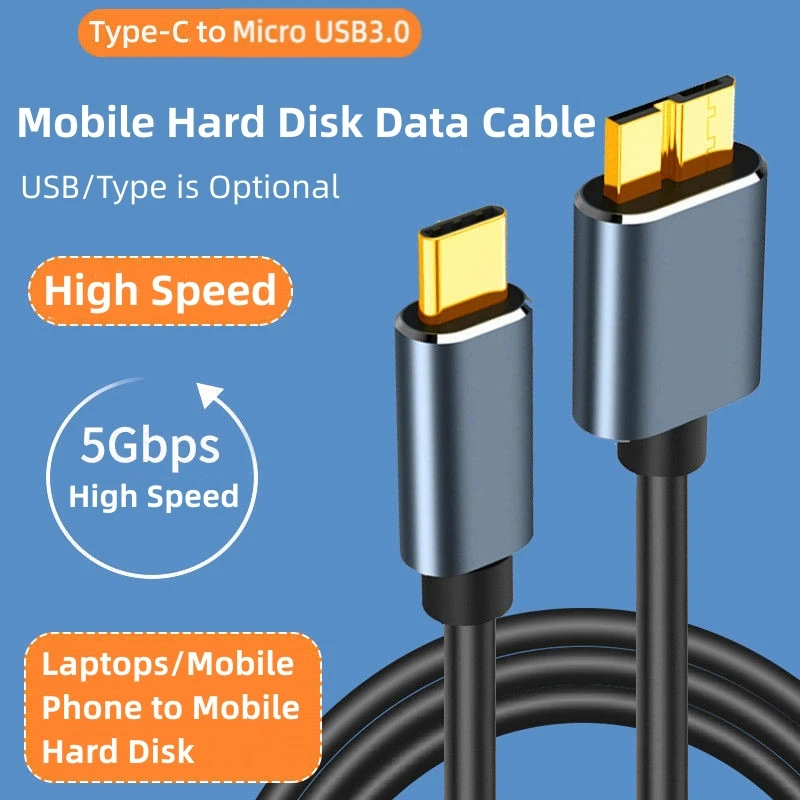 USB Type C To Micro B 3.0 Connector Cable 5Gbps High Speed Transmission For MacBook Laptop Smartphone Connection Hard Drive Disk