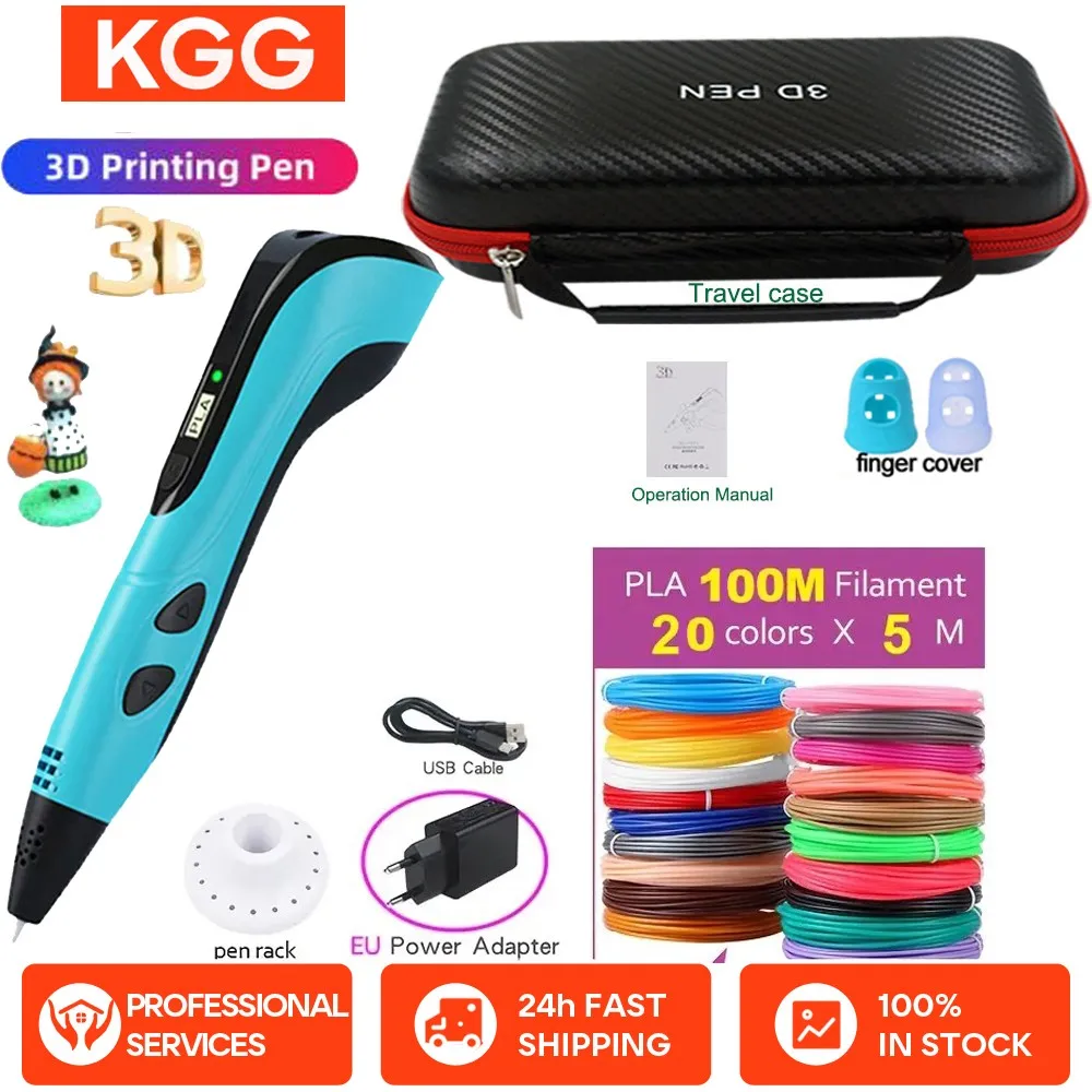 3D Printing Pen Kit with LCD Display Variable Speed PLA Filament Leather Bag European Power Adapter 3D Pen Set For Kids.