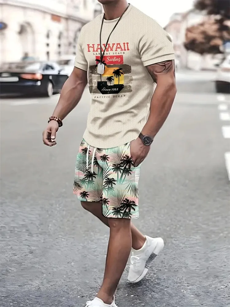 2024 New Men\'s Sailor T-shirt Shorts Sets 3D Anchor Pattern Print Tee 2Pcs Suit Casual Short Sleeve Crew-Neck Tracksuit Outfits