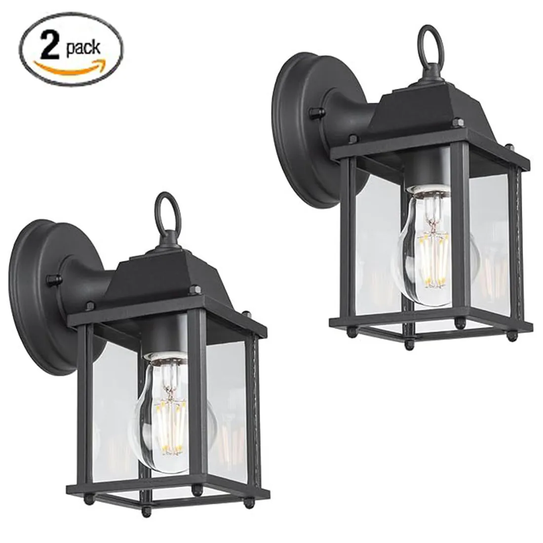 2pcs Pack Outdoor Wall Lantern, Exterior Waterproof Wall Sconce Light Fixtures, Black Front Door Wall Lighting with Clear Glass