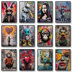 Banksy Street Graffiti Monkey Balloon People Abstract Posters and Prints Canvas Printing Wall Art Picture for Living Room Decor