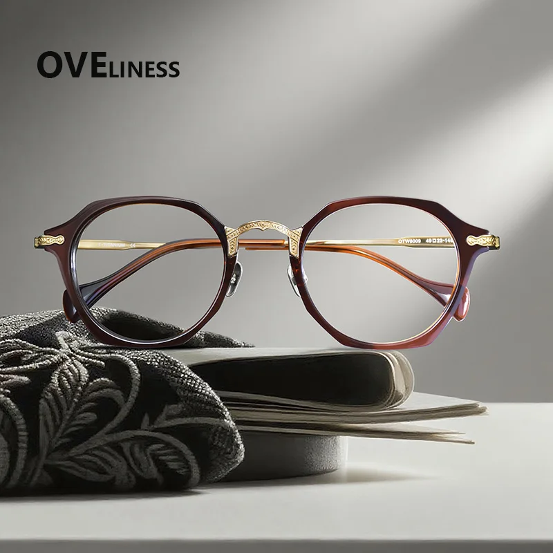

2026 Acetate Titanium Glasses Frame for Men Brand Design Vintage Retro Round Eyeglasses frames Women Spectacle Japanese Eyewear