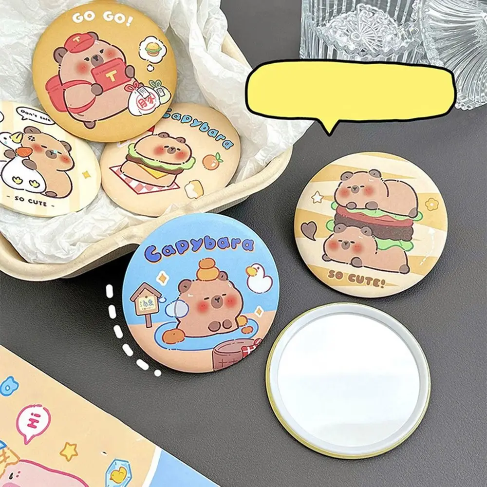 Cute Capybara Small Round Mirror Portable Tinplate Cartoon Single-sided Mirror Multi-purpose Multifunction Cosmetic Mirror