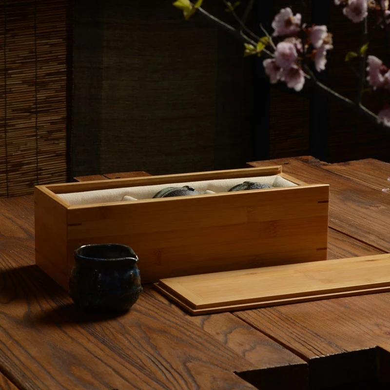 Natural Bamboo Craft Jewelry Case Holder, Rectangular Book Roll Box