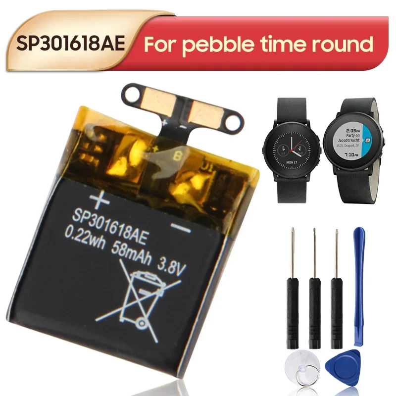 Original Replacement Battery SP301618AE For Pebble Time Round Watch Battery with Tools men dress watch high accuracy men s quartz watch with adjustable faux leather strap for daily time checking in business round