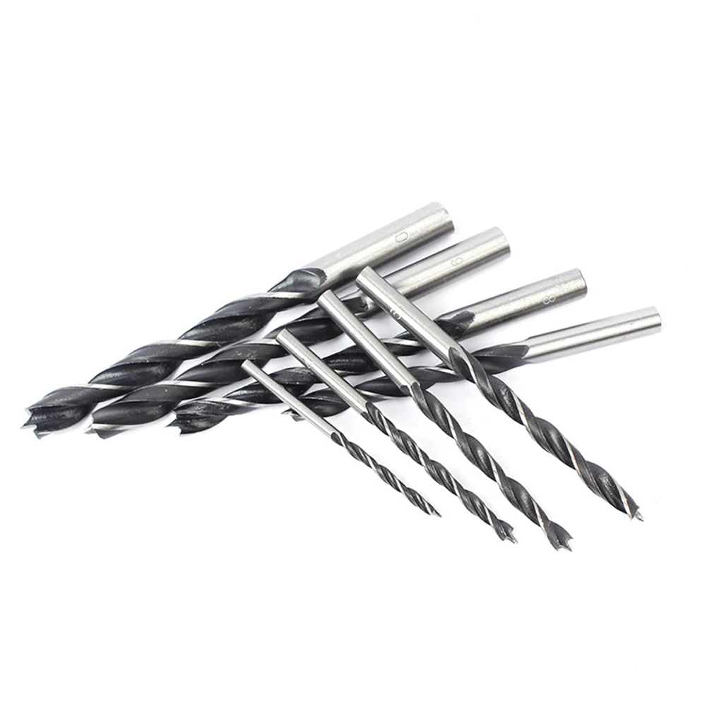 Round Shank Drill Bits Woodworking Drill Woodworking Drilling White/Black 7Pcs Set Round Shank Three Point High Hardness