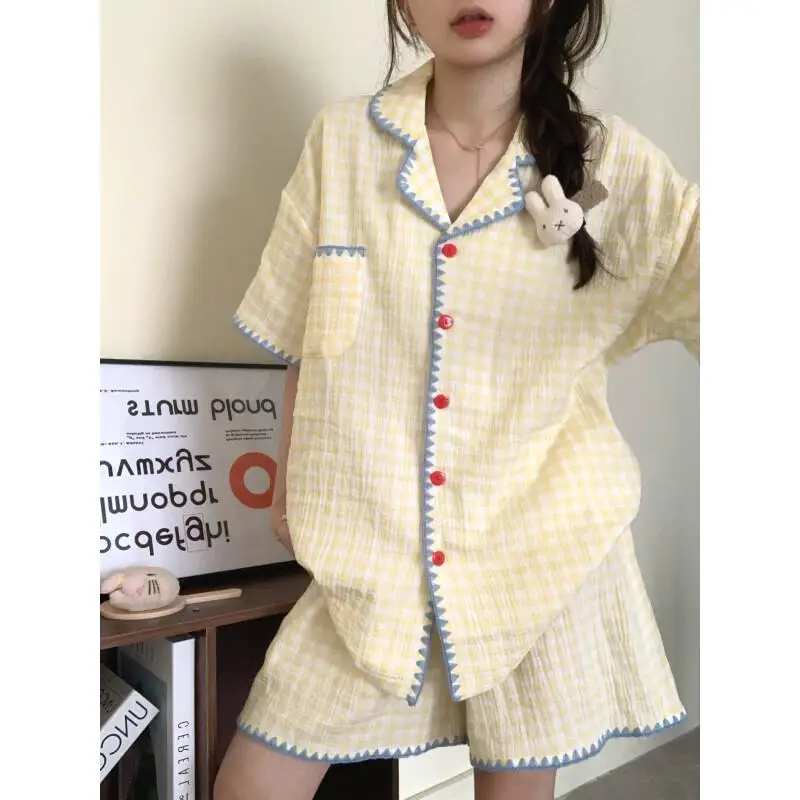 

Хлопковая пижама с облаком, женская летняя весенняя сетчатая футболка, костюм премиум-класса, домашняя одежда, которую можно носить в качестве верхней одежды, милый пижамный комплект