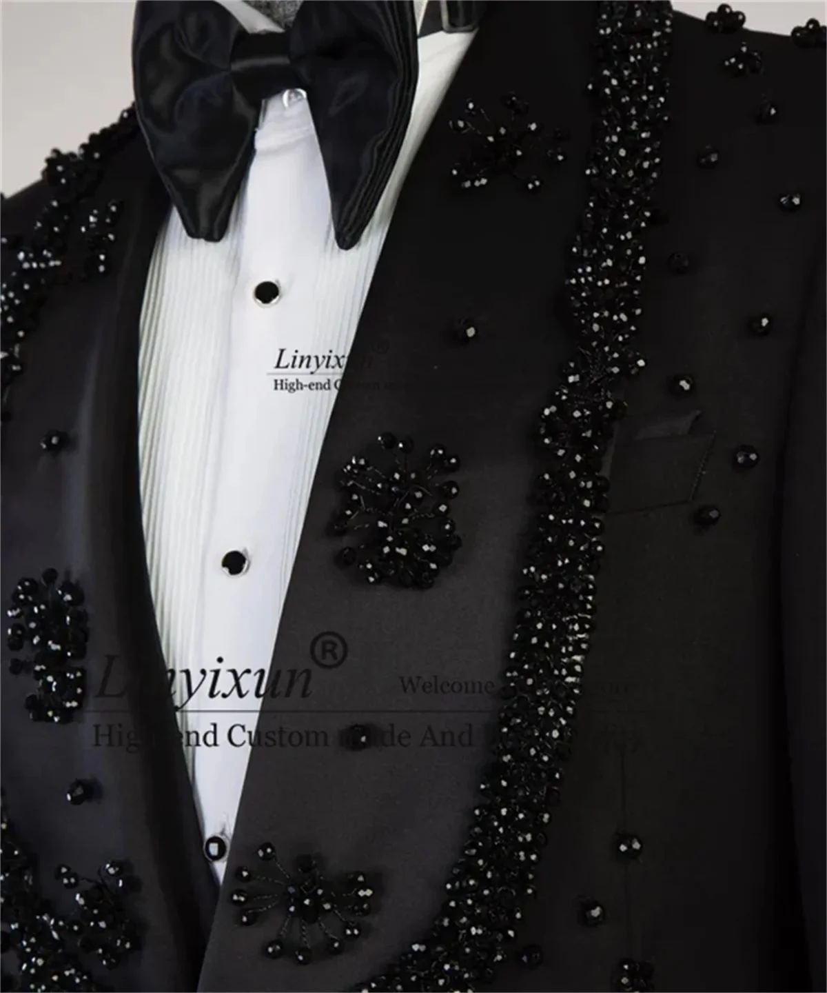 Luxury Pearl Beaded Men Suits Shawl Lapel Wedding Groom Tuxedos 3 Pieces Sets Business Male Prom Blazers Slim Fit Costume Homme