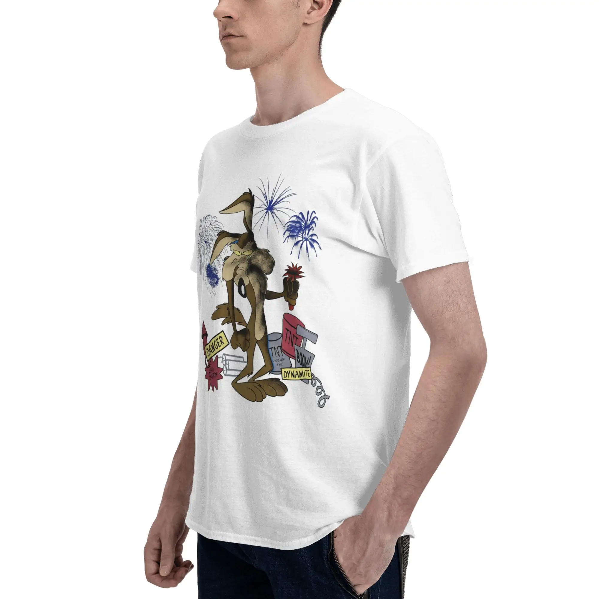 Lustiges Cartoon Wile E. Coyote T-Shirt für Männer, reine Baumwolle, T-Shirts, Sommer-Stil, kurzärmeliges T-Shirt, lockere Passform, Kleidung, Geschenk