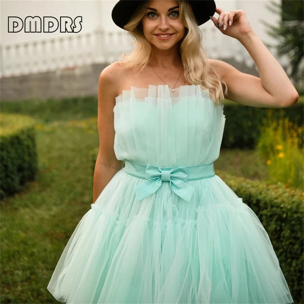 Abito da donna in Tulle a strati lanuginoso verde senape abito da ballo senza spalline Plus Size abiti da ballo con lacci sul retro abito da festa molti colori