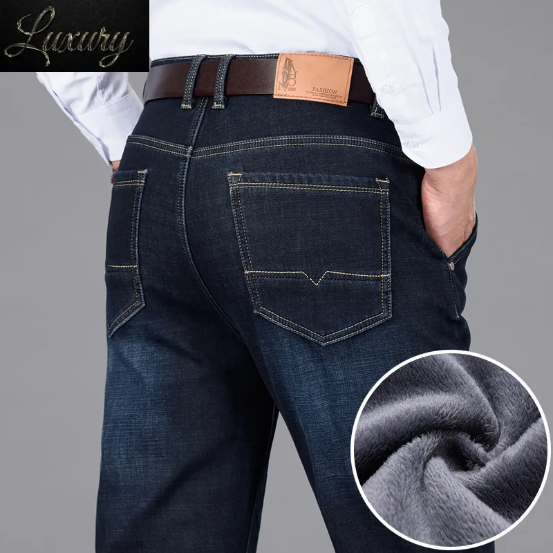 

2023 New Classic Winter Thick Velvet Men's Warm Business Jeans Fashion Casual Denim Stretch Cotton Fleece Pants Trousers
