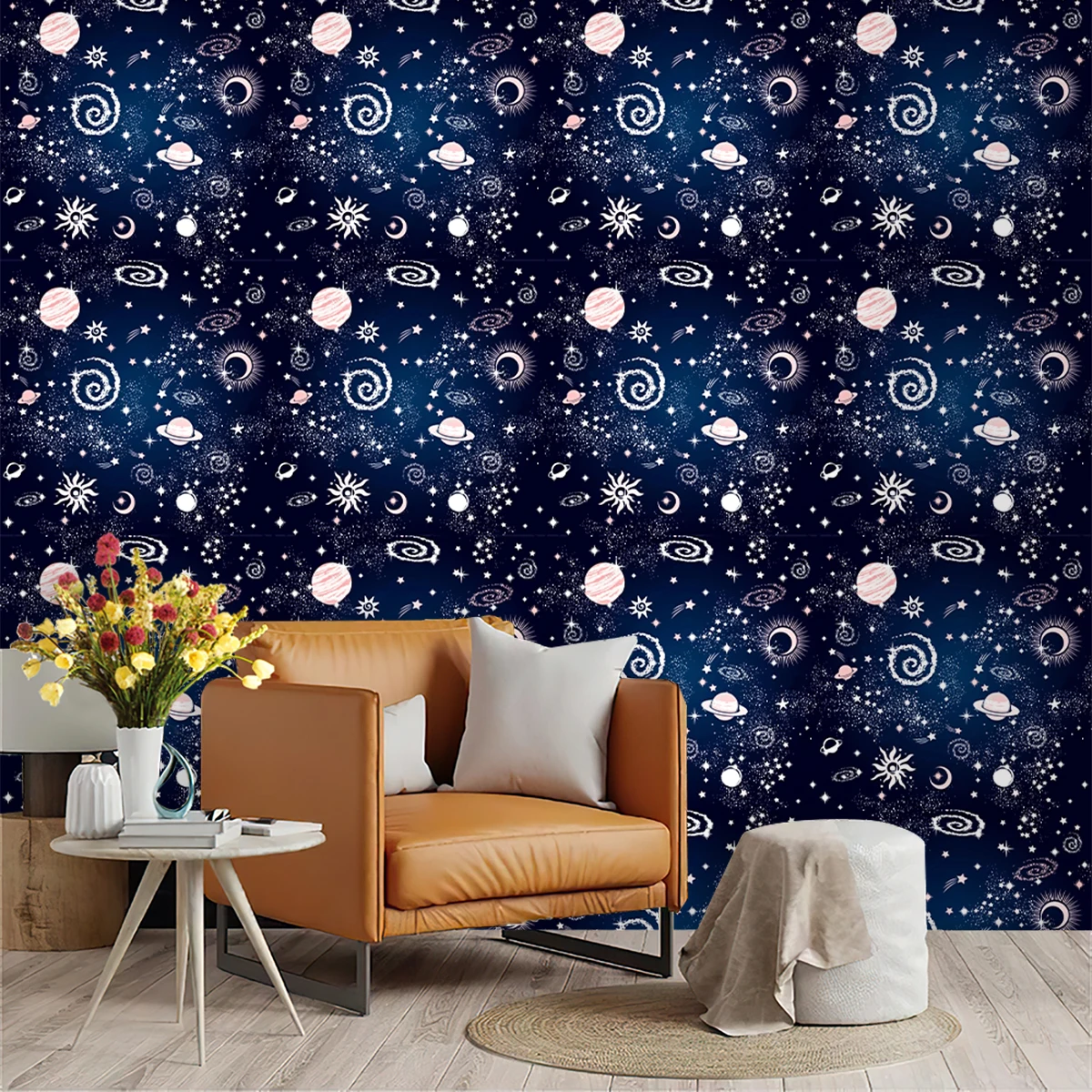 

Blue Space Self Adhesive Wallpaper Planet Peel and Stick Wall Paper for Boys Kids Nursery Bedroom Decal Contact Paper