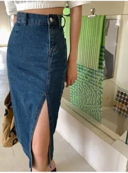 High Waist Slim Slit Buttocks Wrapped Denim Skirt Women All Reason Office Lady Casual Midi Jeans Skirts Female Cheap Wholesale