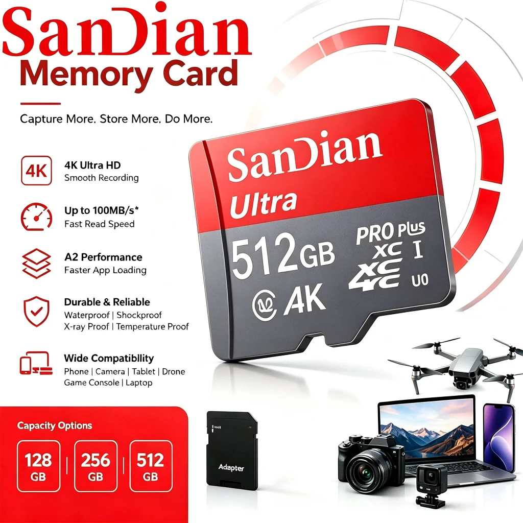 Large Capacity SD Cards TF Cards Micro TF SD Card Memory Card 32GB 64GB 128GB V10 High Speed Ultra HD for Phone Laptop