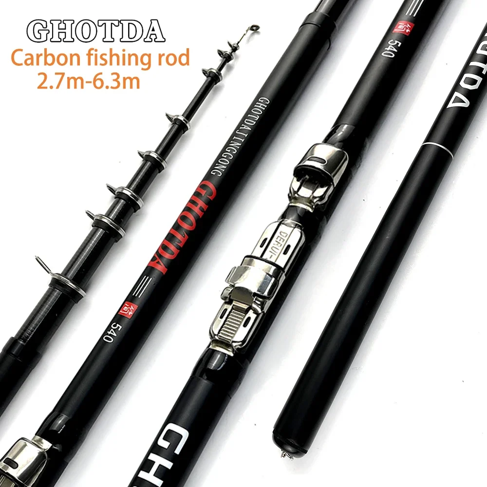 GHOTDA Carbon Fiber Rock Fishing Rod Telescopic Feeder Pole Spinning Carp Portable Travel Ultralight 2.7M 3.6M 4.5M 5.4M 6.3M