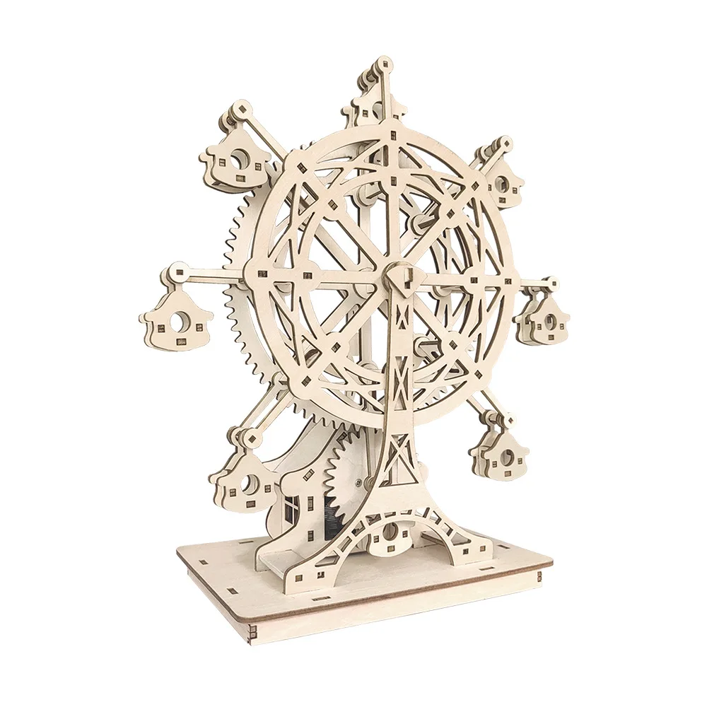 3D Wooden Puzzle Music Spinning Ferris Wheel Model Handmade DIY Assembly Toy Jigsaw Desktop Model Building Kits for Kids Adults