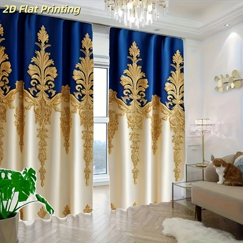 

Blue and gold royal style print curtains,suitable for bedroom,living room kitchen decoration,home decoration,windowdecoration