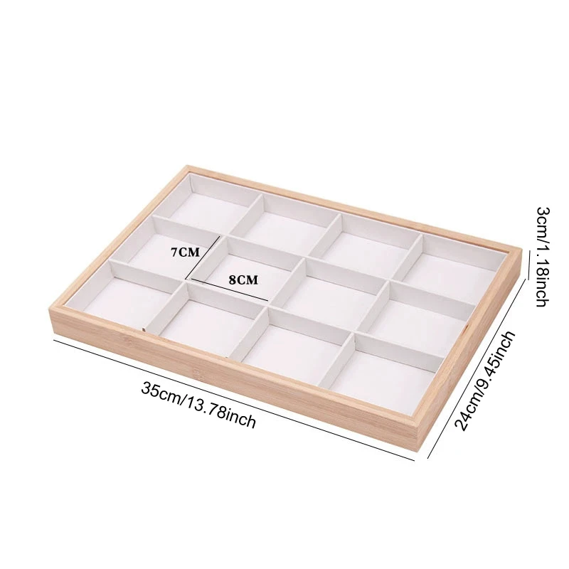 Fashion Bamboo Wood Jewelry Display Tray 12 Grids Necklace Bracelet Earrings Ring Hairpins Storage Trays Counter Showcase Props