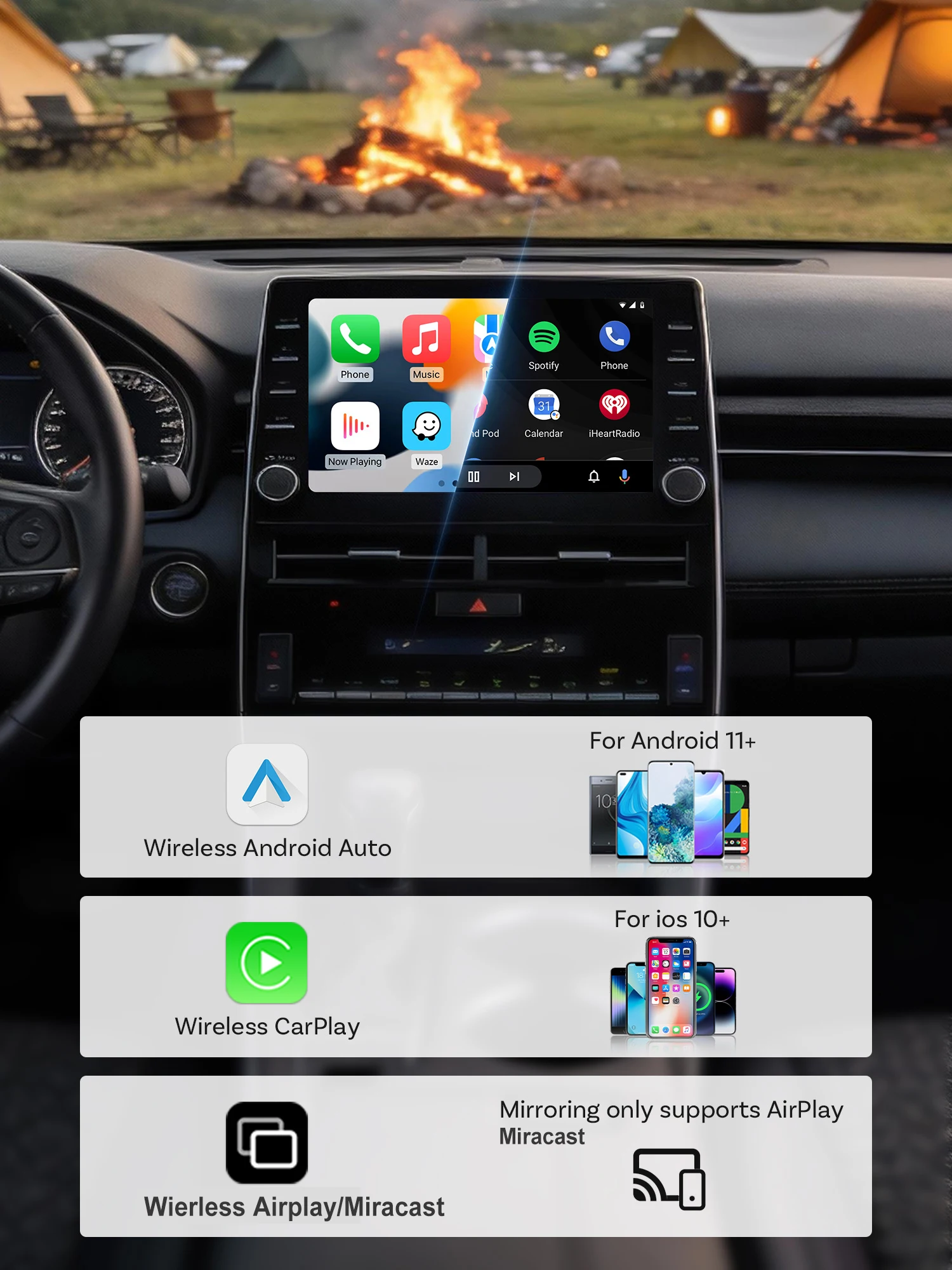 Ottocast 4-in-1 Mini Air Pro Kabelloser CarPlay Android Auto Adapter Video-Mirroring YouTube-Spiegel-Dongle für Airplay Miracast – Detail 8
