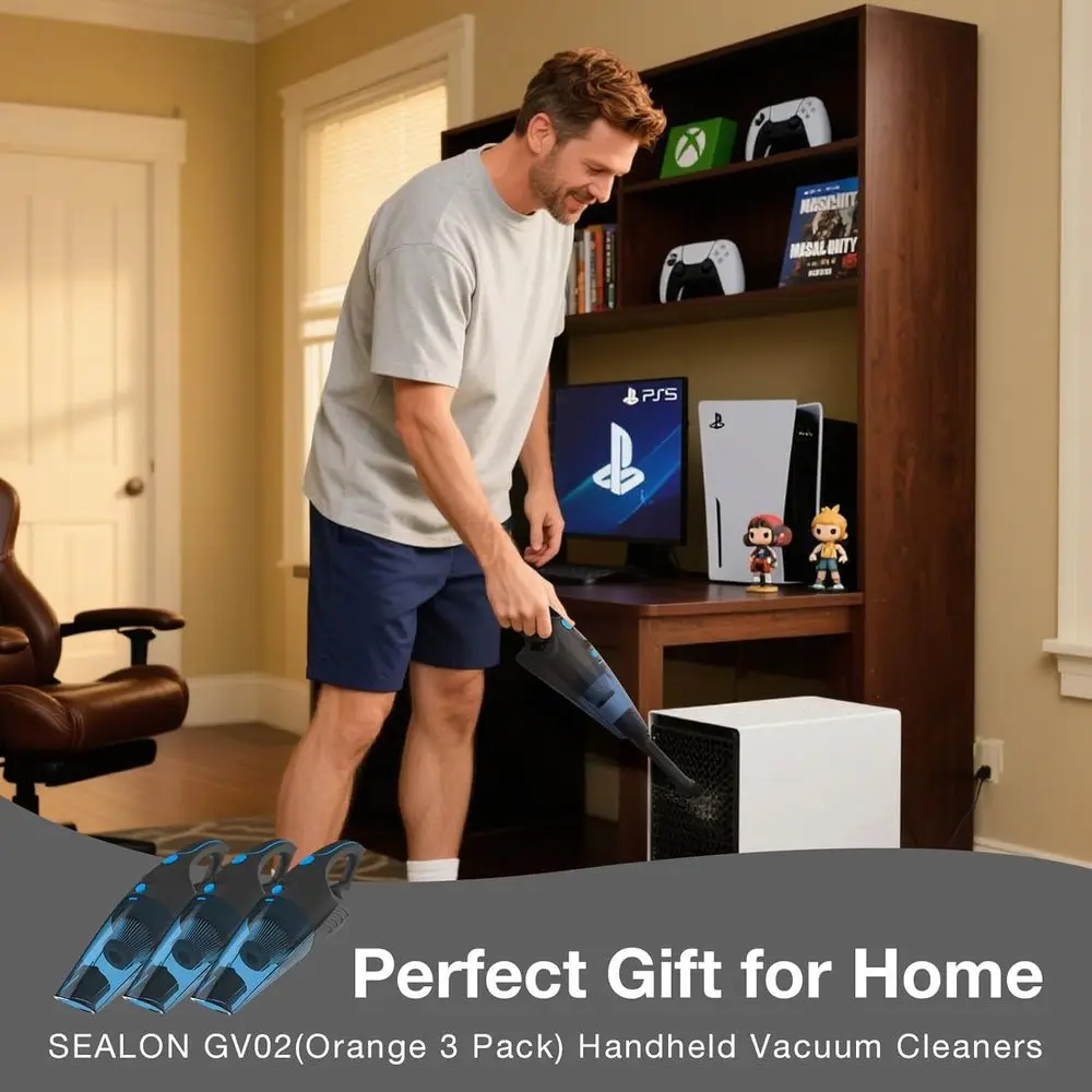 Krachtige oplaadbare handstofzuiger met LED-licht, 10KPa zuigkracht en multitool voor auto, thuis, kantoor, huisdieren (blauw