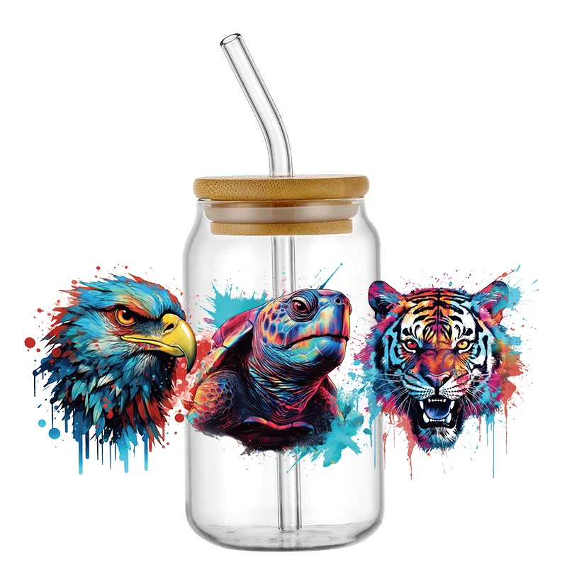 

Easy peel waterproof DIY Decals animal series 3D transfers uvdtf crystal stickers 16oz uv dtf cup wraps for Libbey Glasses can