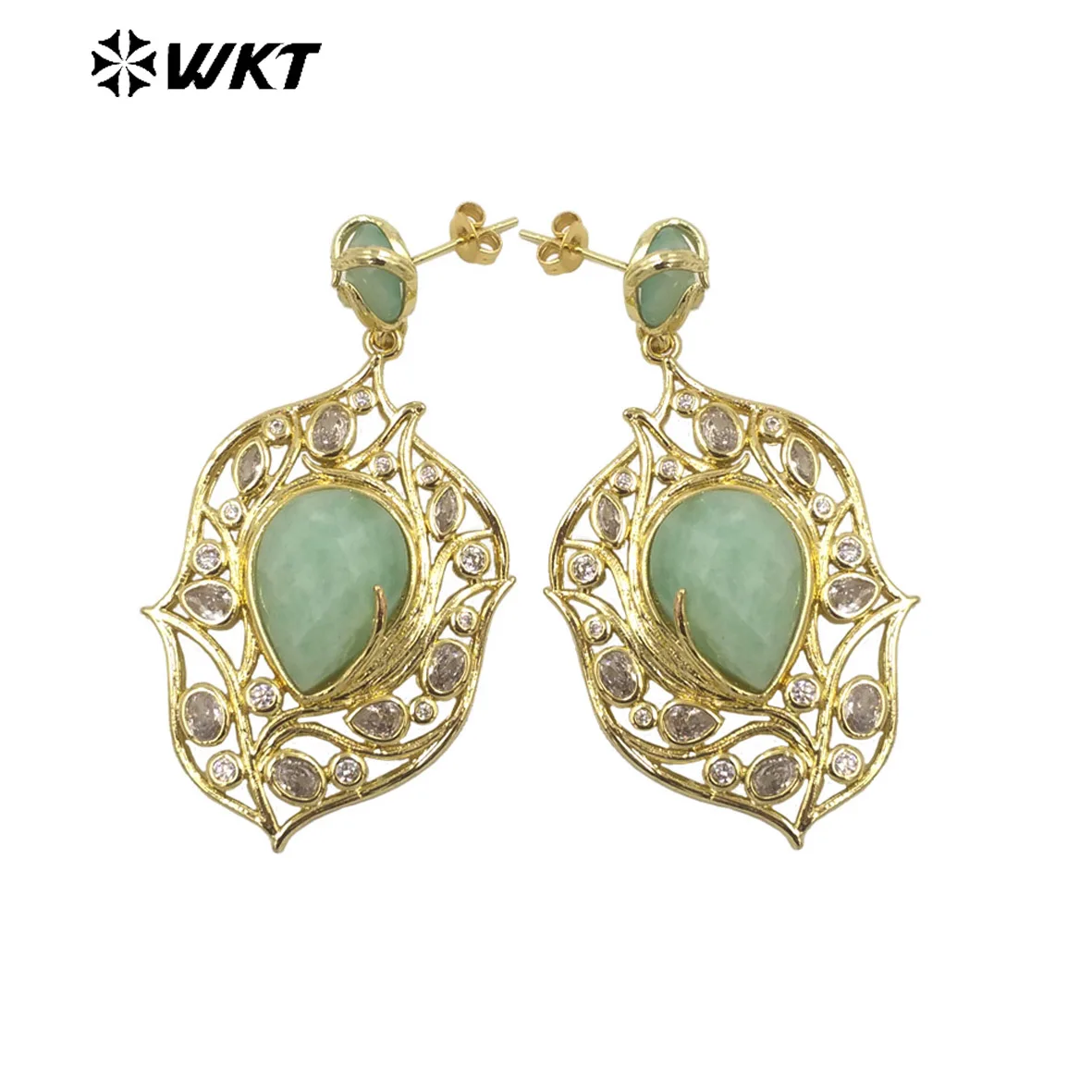 

WT-ME090 Wholesale Fashion 18k Gold Plated Resist Tarnishable Natural Gemstone Women Earrings For Vacation Party Stud Jewelry