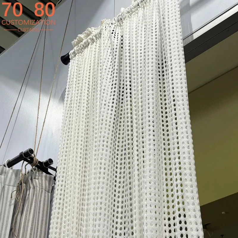 White Dot Hollowed Out Gauze White Gauze Curtains for Living Room Bedroom French Window Bay Window Custom Partition Curtain