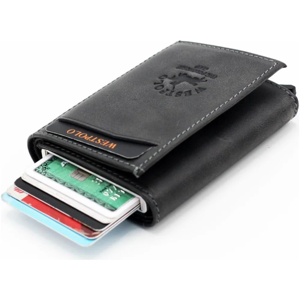 West Polo-Portefeuille en cuir 100% véritable pour homme, porte-cartes de crédit, carte d\'identité professionnelle